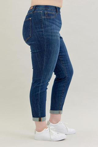 Judy Blue High Waist Pull On Double Cuff Slim Denim Jeans 88750