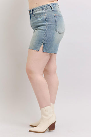 Judy Blue High Waist Vintage Wash Side Slit Denim Short 150296