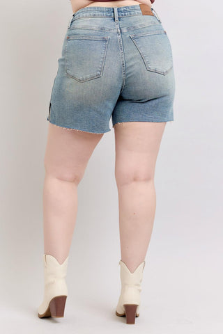 Judy Blue High Waist Vintage Wash Side Slit Denim Short 150296
