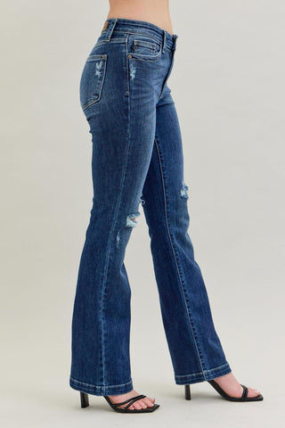 Judy Blue Mid Rise Hand Sand & Destroy Bootcut Denim Jeans 82541