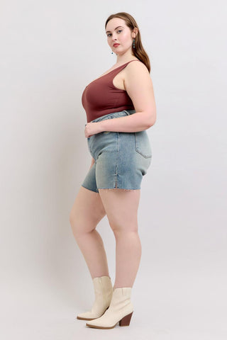 Judy Blue High Waist Vintage Wash Side Slit Denim Short 150296