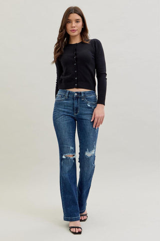 Judy Blue Mid Rise Hand Sand & Destroy Bootcut Denim Jeans 82541
