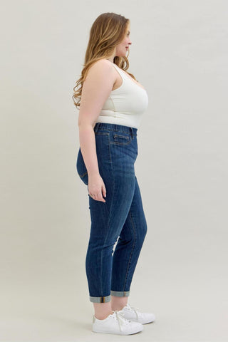 Judy Blue High Waist Pull On Double Cuff Slim Denim Jeans 88750