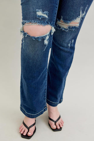 Judy Blue Mid Rise Hand Sand & Destroy Bootcut Denim Jeans 82541