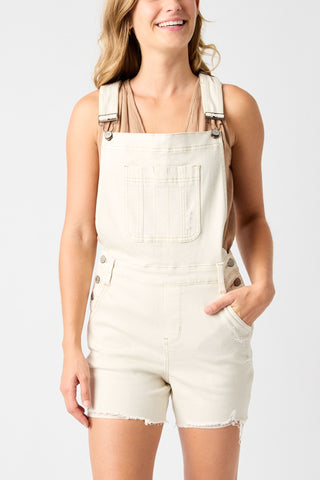 Judy Blue High Rise Garment Dyed Cutoff Shortalls in Ecru 150240 - Exclusive-Shorts-Sunshine and Wine Boutique