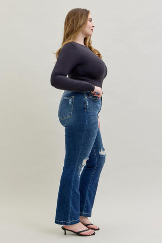 Judy Blue Mid Rise Hand Sand & Destroy Bootcut Denim Jeans 82541