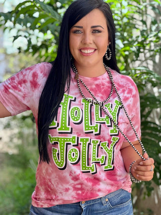 Texas True Threads Holly Jolly on Red Tie Dye Tee
