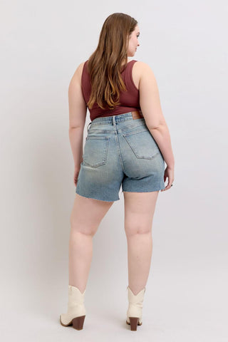 Judy Blue High Waist Vintage Wash Side Slit Denim Short 150296