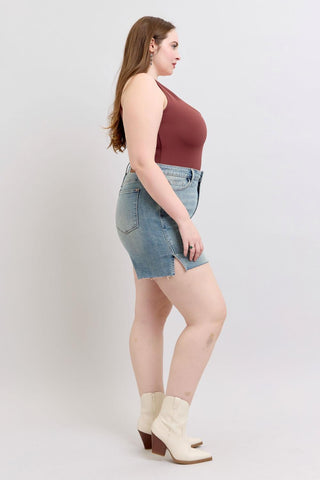 Judy Blue High Waist Vintage Wash Side Slit Denim Short 150296