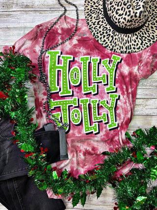 Texas True Threads Holly Jolly on Red Tie Dye Tee