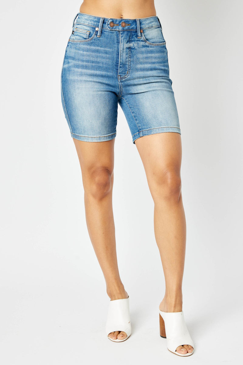 Time To Chill - Judy Blue Tummy Control Cool Denim Shorts – Resort to Style