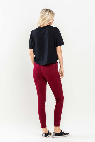 Judy Blue High Waist Tummy Control Garment Dyed Scarlet Skinny Denim Jeans 88760