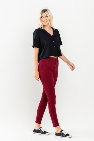 Judy Blue High Waist Tummy Control Garment Dyed Scarlet Skinny Denim Jeans 88760