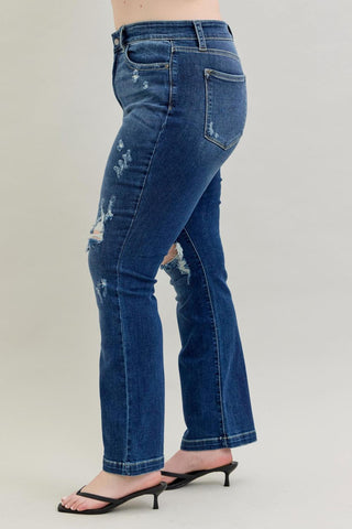 Judy Blue Mid Rise Hand Sand & Destroy Bootcut Denim Jeans 82541