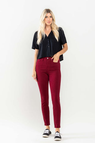 Judy Blue High Waist Tummy Control Garment Dyed Scarlet Skinny Denim Jeans 88760