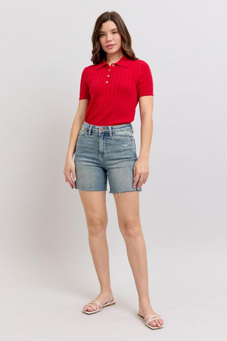 Judy Blue High Waist Vintage Wash Side Slit Denim Short 150296