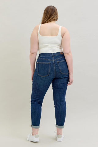 Judy Blue High Waist Pull On Double Cuff Slim Denim Jeans 88750