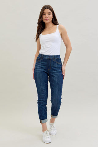 Judy Blue High Waist Pull On Double Cuff Slim Denim Jeans 88750