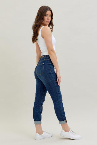 Judy Blue High Waist Pull On Double Cuff Slim Denim Jeans 88750