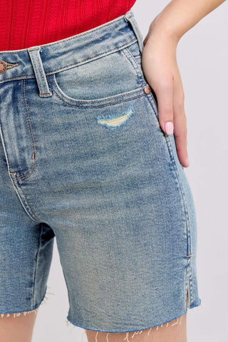 Judy Blue High Waist Vintage Wash Side Slit Denim Short 150296