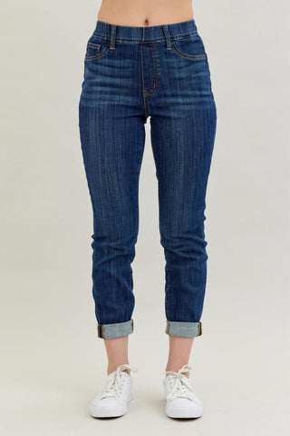 Judy Blue High Waist Pull On Double Cuff Slim Denim Jeans 88750