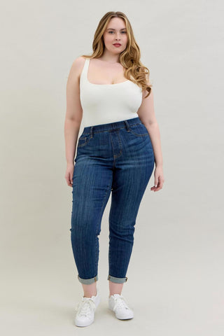 Judy Blue High Waist Pull On Double Cuff Slim Denim Jeans 88750