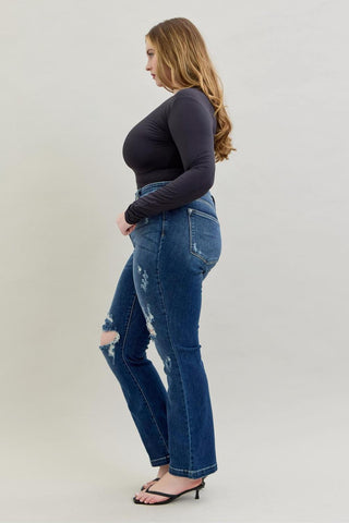 Judy Blue Mid Rise Hand Sand & Destroy Bootcut Denim Jeans 82541