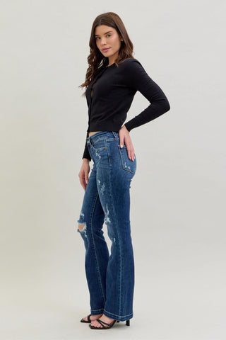 Judy Blue Mid Rise Hand Sand & Destroy Bootcut Denim Jeans 82541