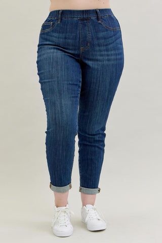 Judy Blue High Waist Pull On Double Cuff Slim Denim Jeans 88750