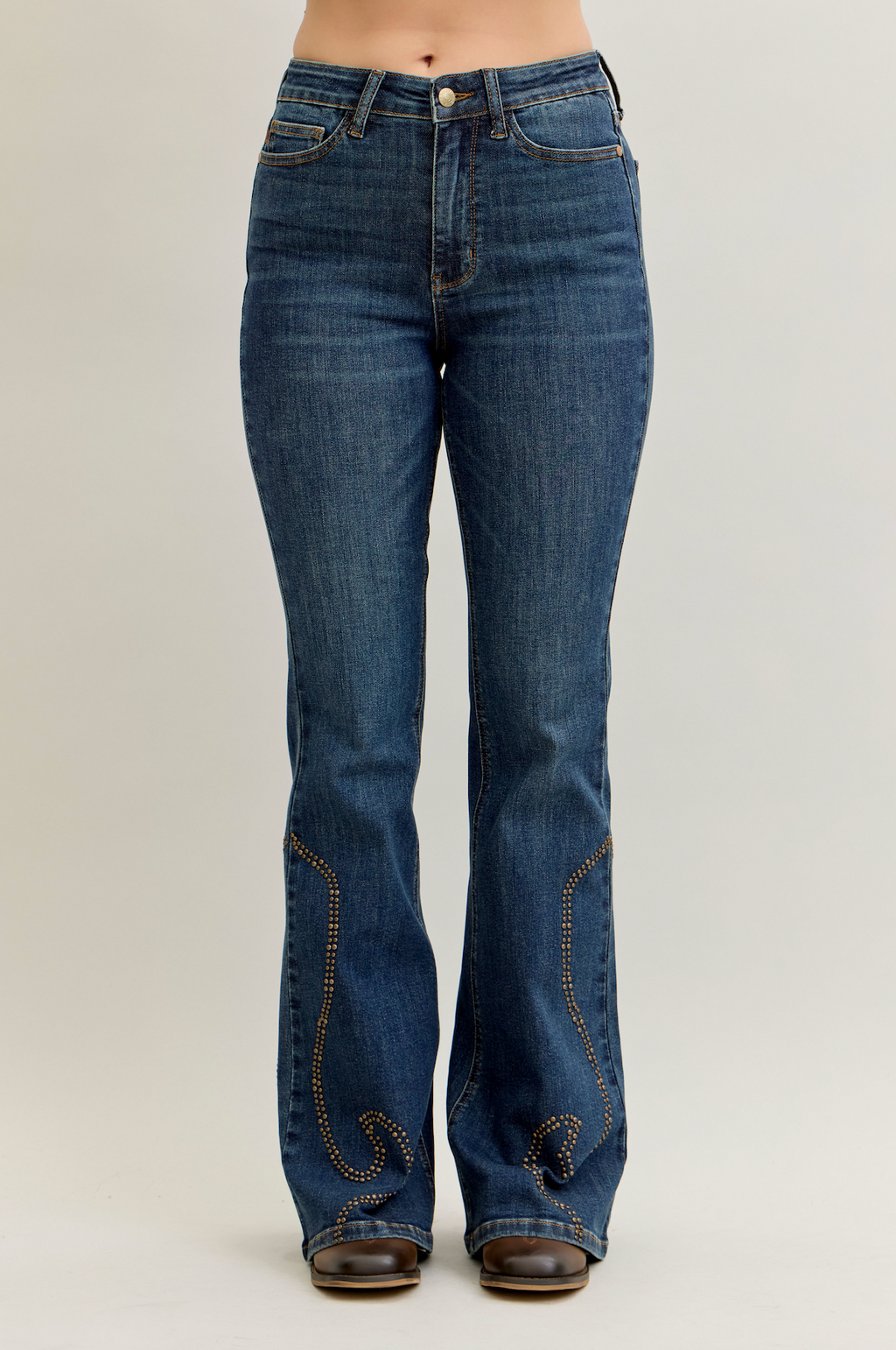 Judy Blue High Waist Western Stud Detail Flare Denim Jeans 881033