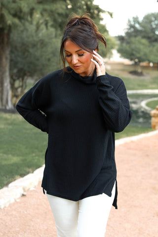 Southern Grace Darling of Mine Long Sleeve Turtleneck, Black-Shirts & Tops-Sunshine and Wine Boutique