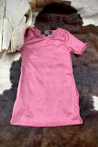 Lucky & Blessed Girl's Pink Suede Mini Dress-Dresses-Sunshine and Wine Boutique