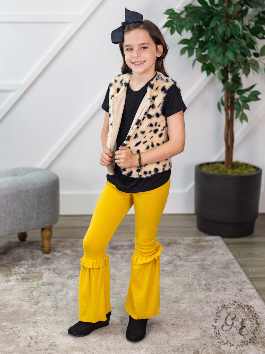 Southern Grace Girl's Ruffle My Feathers Flare Pants with Ruffle, Yellow