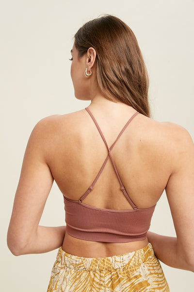 Wishlist Seamless Scoop Neck Bralette with Crossback, Red Bean-Shirts & Tops-Sunshine and Wine Boutique
