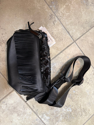 Grace & Emma Black Belt Bag with Fringe