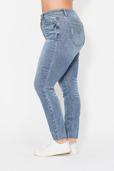 Judy Blue High Waist Tummy Control Vintage Shield Skinny Denim 88871-Jeans-Sunshine and Wine Boutique