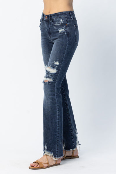 Judy Blue Mid Rise High Contrast Slim Bootcut Destroyed Jeans 82426 - Exclusive-Jeans-Sunshine and Wine Boutique