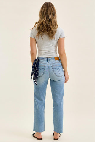 Judy Blue Mid Rise Bandana Loop Ankle Straight Denim Jeans 881120