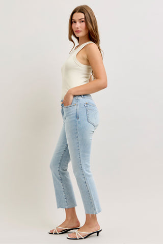 Judy Blue Mid Rise Raw Hem Kick Flare Denim Jeans 881096