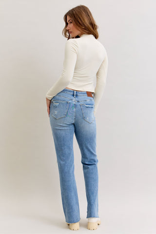 Judy Blue Mid Rise 90's Destroy Straight Denim Jeans 881010