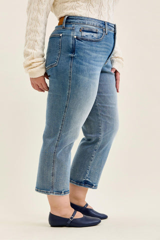 Judy Blue High Waist Tummy Control Peggy Ankle Straight Denim Jeans 881166 - Petite