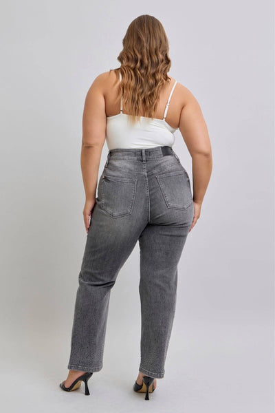 Judy Blue High Waist Rhinestone Gray Straight Denim Jeans 88919-Jeans-Sunshine and Wine Boutique