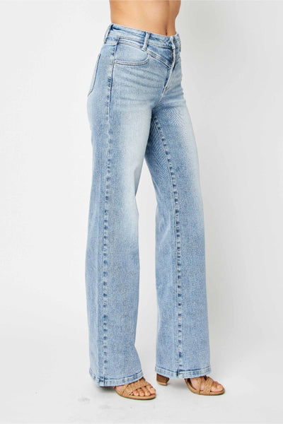 Judy Blue High Waist Front Yoke Retro Wide Leg Denim 88673-Jeans-Sunshine and Wine Boutique