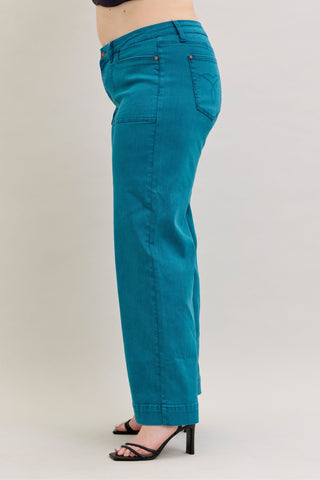 Judy Blue Mid Rise Teal Utility Wide Leg Denim Jeans 881061