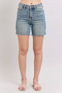 Judy Blue High Waist Vintage Wash Side Slit Denim Short 150296-Shorts-Sunshine and Wine Boutique