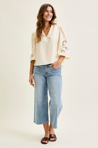 Judy Blue Mid Rise Wide Leg Crop Denim Jeans 82690