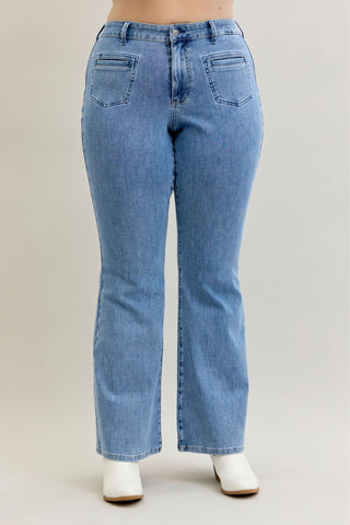 Judy Blue High Waist Front Patch & Welt Pockets Flare Denim Jeans 881055