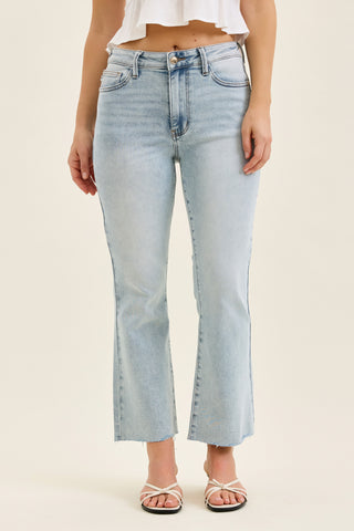Judy Blue Mid Rise Raw Hem Kick Flare Denim Jeans 881096