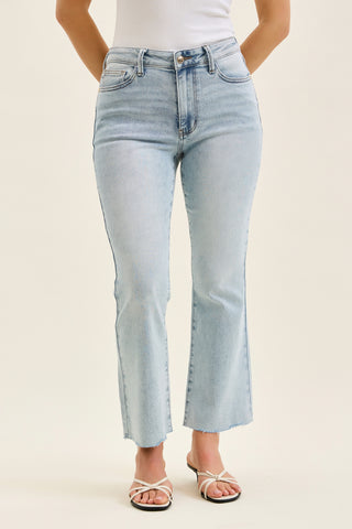 Judy Blue Mid Rise Raw Hem Kick Flare Denim Jeans 881096