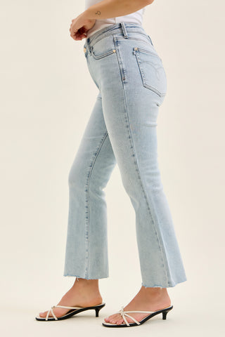 Judy Blue Mid Rise Raw Hem Kick Flare Denim Jeans 881096